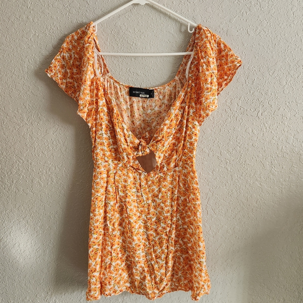 MINKPINK Orange Fitted Blouse with Tie Front